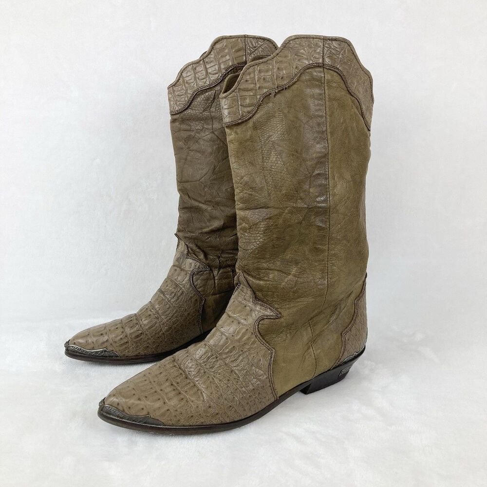 Vintage Zodiac Western Boots Womens Size 8 Brown Cowboy Embossed Leather 1980’s
